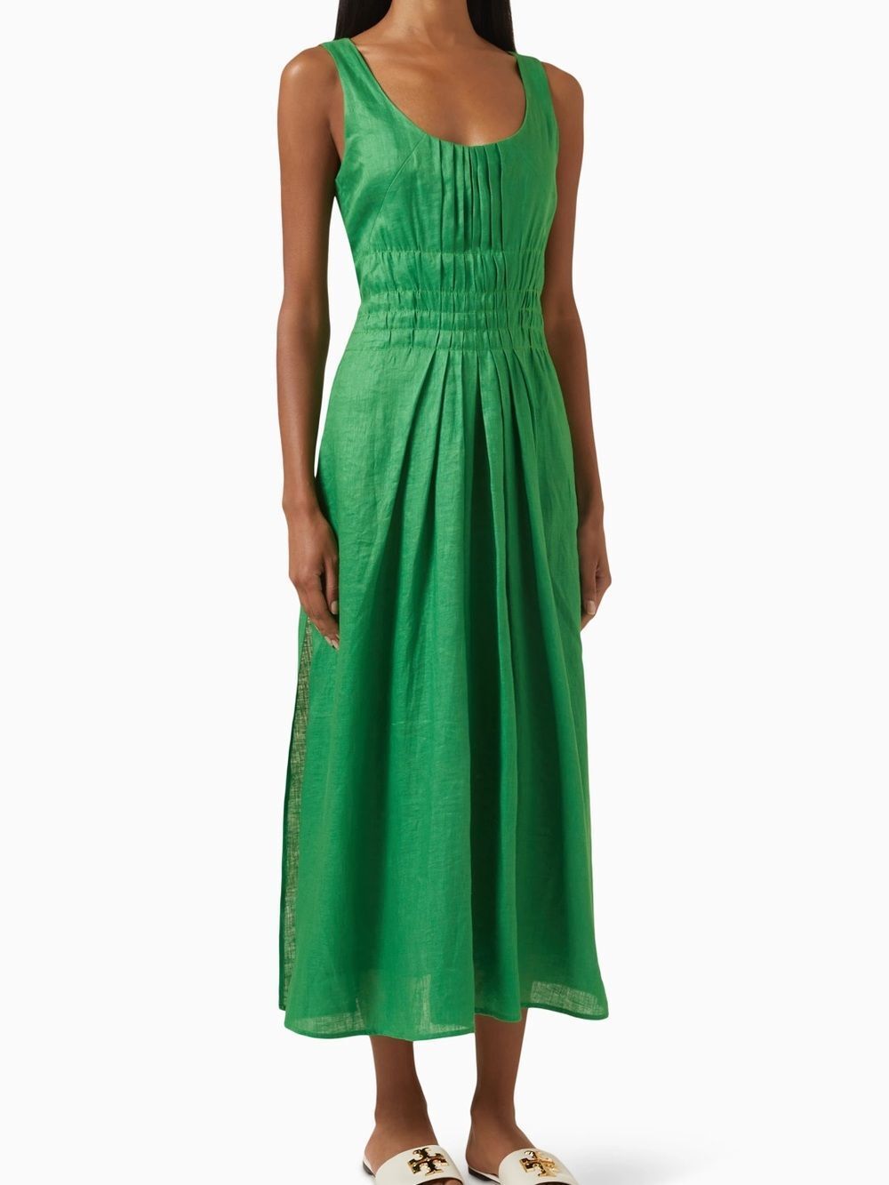 NEW WITH TAGS TORY BURCH Pleated Midi Dress in Linen